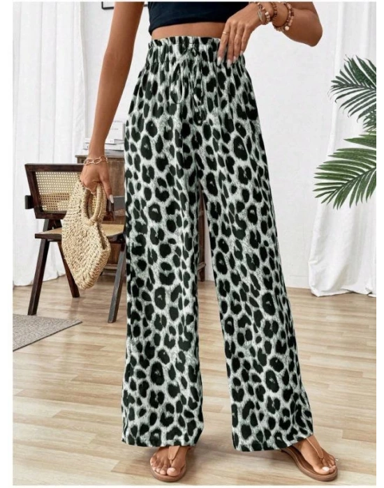 Kadın Süprem Kumaş Beli Lastikli Leopar Desen Pantolon