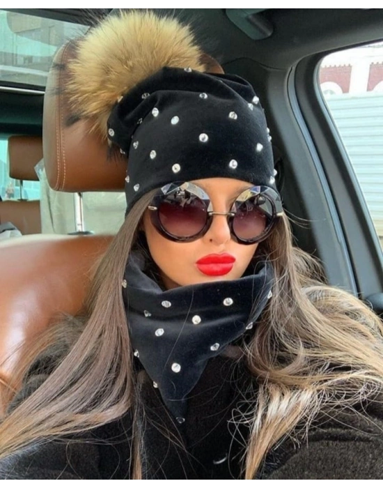 Kadın Taş Detay Boyunluk Ve Bere Takım