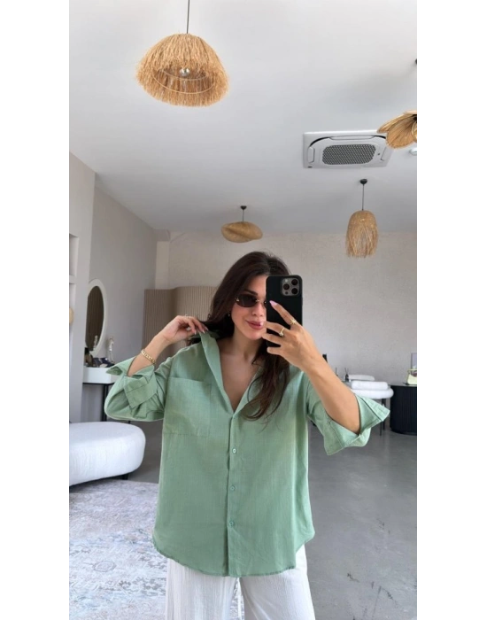 Kadın Tek Cepli Over Size Ketem Gömlek