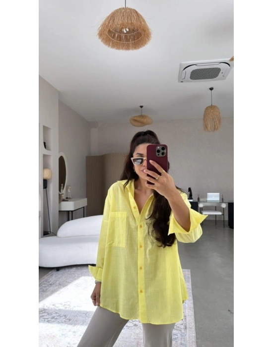 Kadın Tek Cepli Over Size Ketem Gömlek