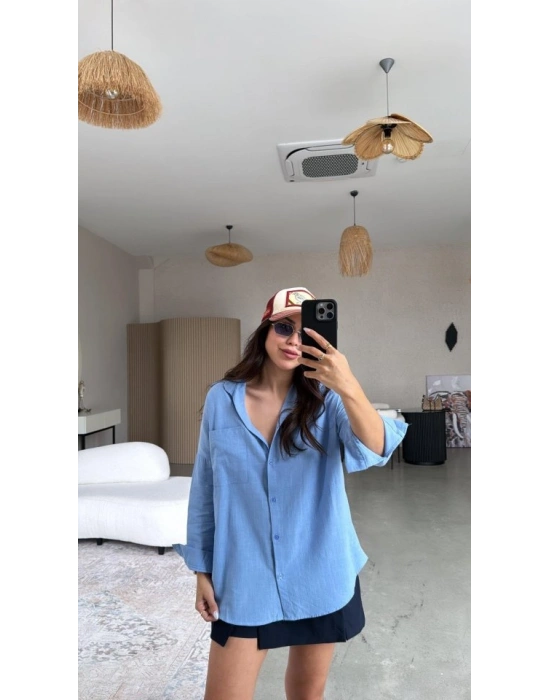 Kadın Tek Cepli Over Size Ketem Gömlek