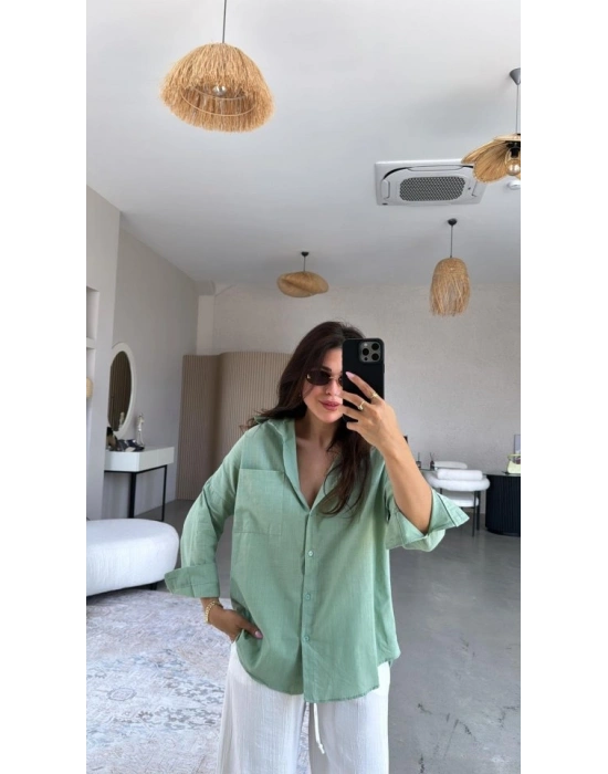 Kadın Tek Cepli Over Size Ketem Gömlek