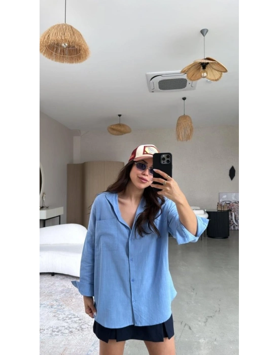 Kadın Tek Cepli Over Size Ketem Gömlek