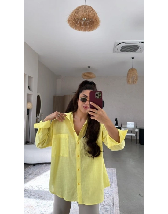 Kadın Tek Cepli Over Size Ketem Gömlek