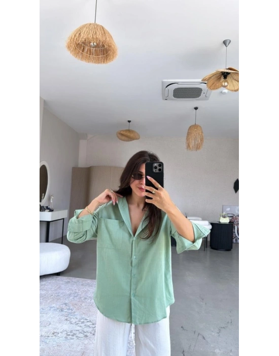 Kadın Tek Cepli Over Size Ketem Gömlek