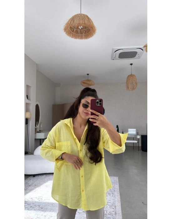 Kadın Tek Cepli Over Size Ketem Gömlek