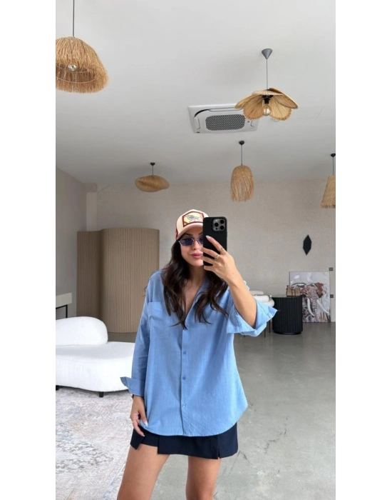 Kadın Tek Cepli Over Size Ketem Gömlek