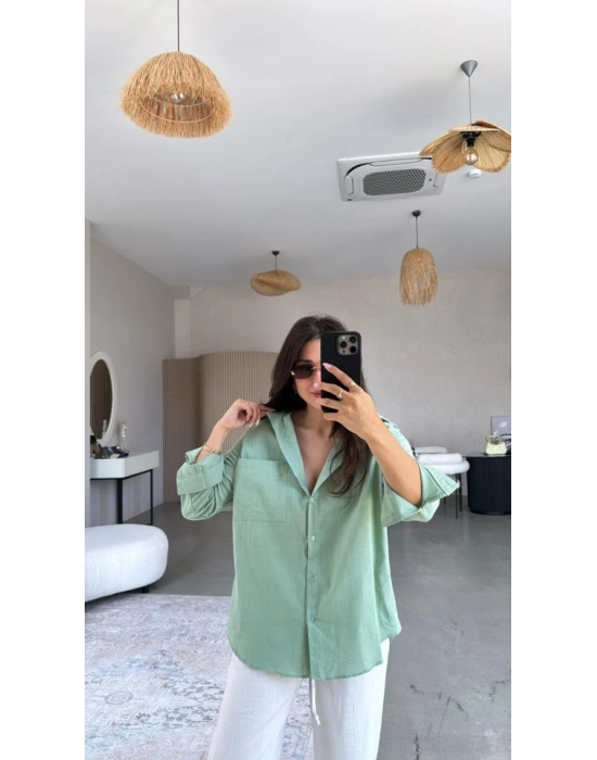 Kadın Tek Cepli Over Size Ketem Gömlek