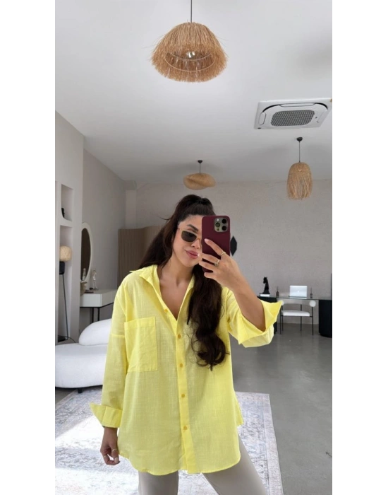 Kadın Tek Cepli Over Size Ketem Gömlek