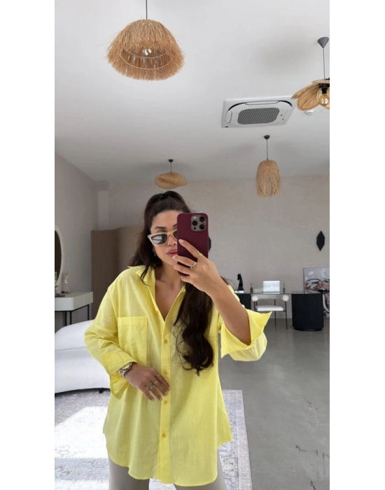 Kadın Tek Cepli Over Size Ketem Gömlek