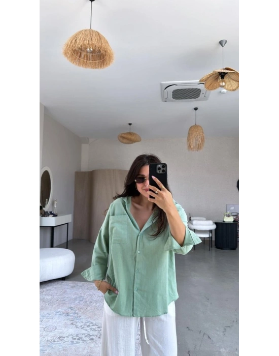 Kadın Tek Cepli Over Size Ketem Gömlek