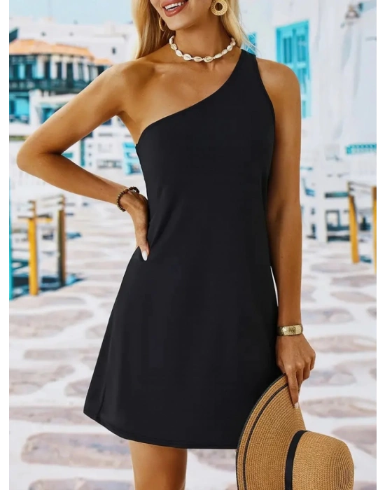 Kadın Tek Omuz Askılı Krep Mini Elbise