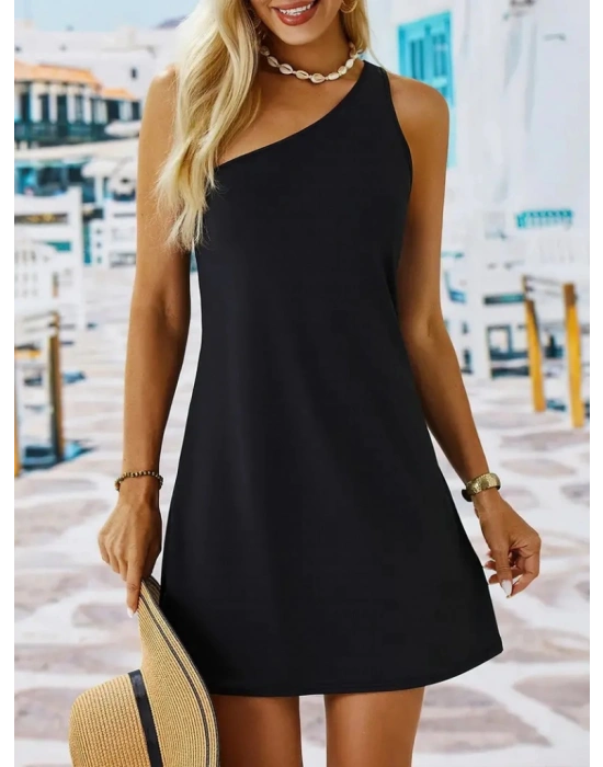 Kadın Tek Omuz Askılı Krep Mini Elbise