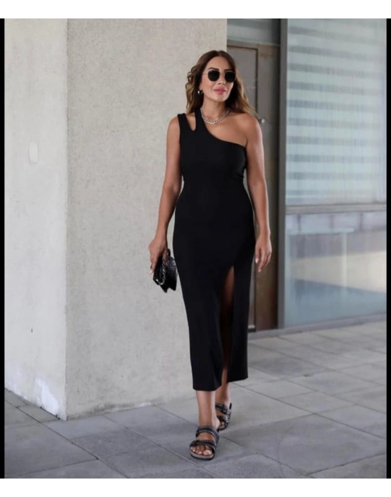 Kadın Tek Omuz Damla Detay Ottoman Kumaş Elbise