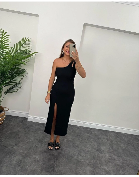 Kadın Tek Omuz Damla Detay Ottoman Kumaş Elbise