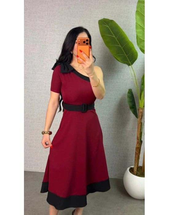 Kadın Tek Omuz Fiyonk Detaylı idi Boy Elbise