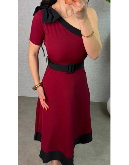 Kadın Tek Omuz Fiyonk Detaylı idi Boy Elbise