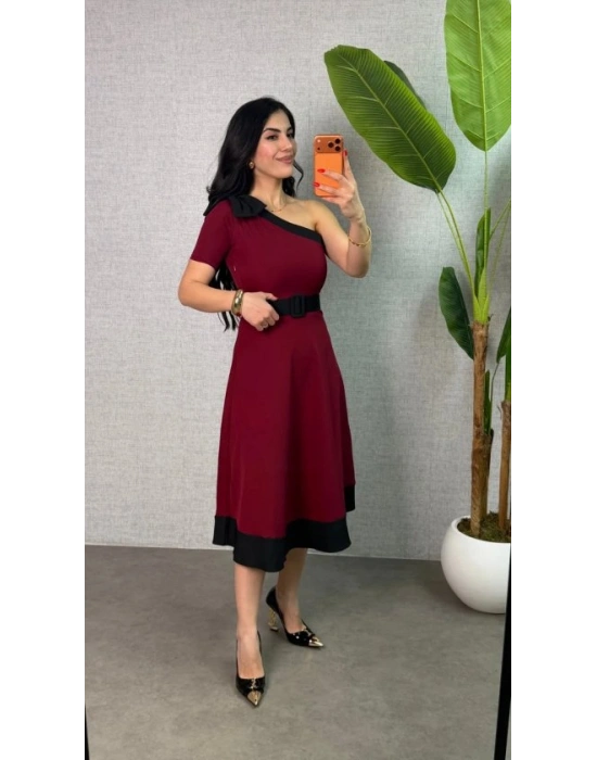 Kadın Tek Omuz Fiyonk Detaylı idi Boy Elbise