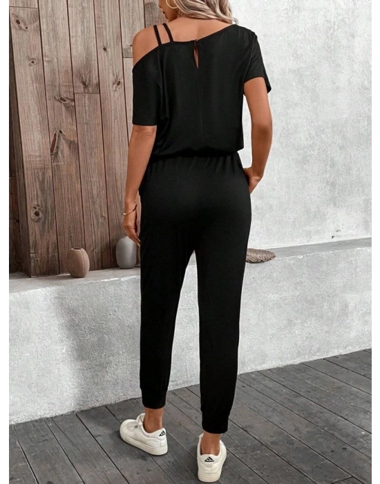 Kadın Tek Omuzdan Açık Viskon Iki Iplik Bluz Bağcıklı Pantolon Ikili Takım