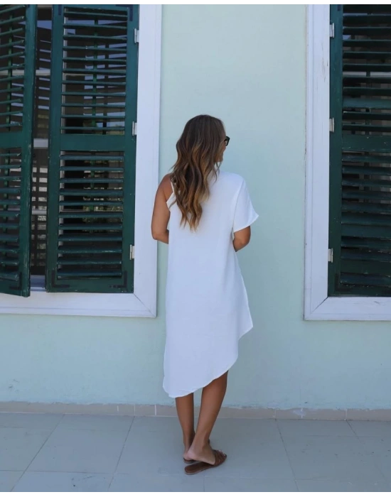 Kadın Tek Omuzu Açık Askılı Asimetrik Kesim Detaylı Bluz