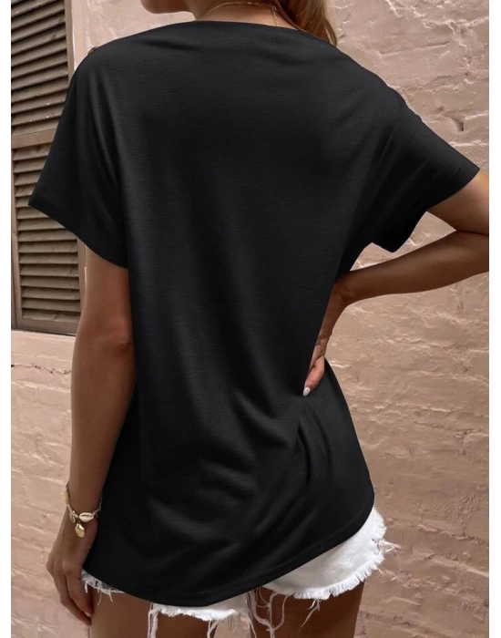 Kadın Tek Omuzu Açık Düğme Detaylı Salaş Viskon Bluz