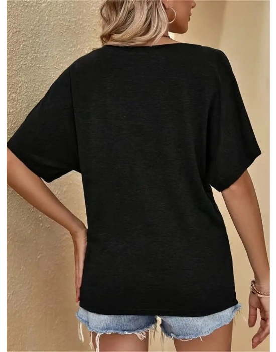 Kadın Tek Omuzu Açık Kısa Kollu Salaş Viskon Bluz