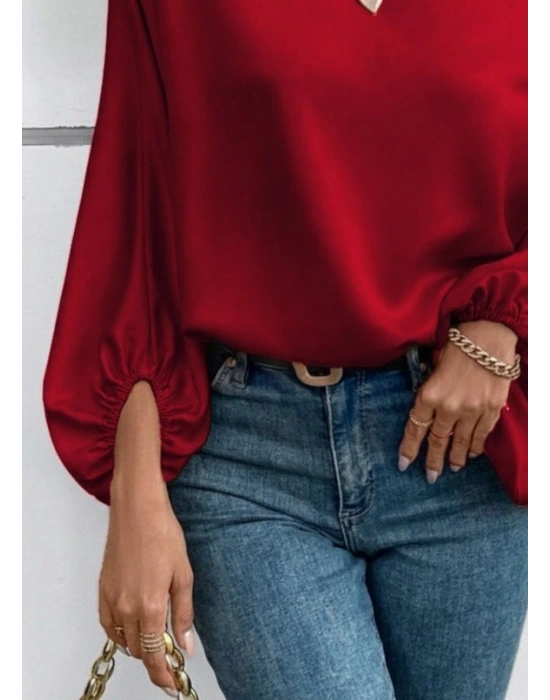 Kadın Tek Omuzu Açık Uzun Kollu Salaş Sandy Bluz