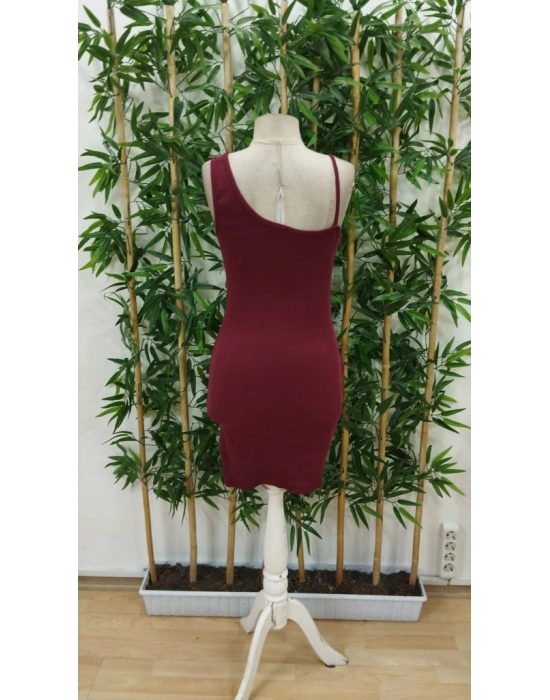 Kadın Tek Omuzu Ip Askılı Kruvaze Yakalı Belden Düğmeli Asimetrik Kesim Detaylı Kaşkorse Elbise