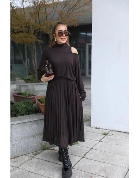 Kadın Triko Plise Ve Tül Detay Iki Parça Elbise