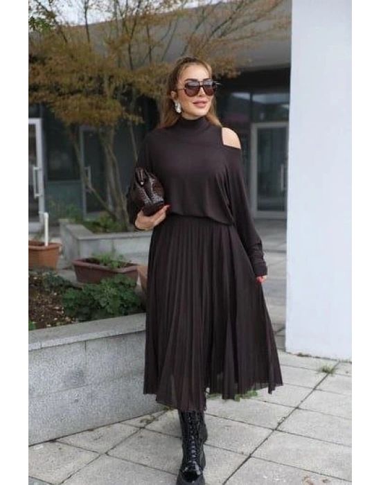 Kadın Triko Plise Ve Tül Detay Iki Parça Elbise