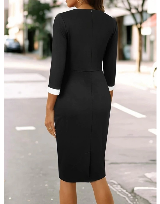 Kadın Truvakar Kol çift Renkli Düğmeli Kısa Ithal Krep Elbise