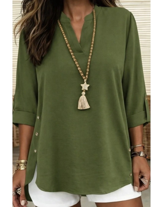 Kadın Truvakar Kol Hakim Yakalı Yandan Düğme Detaylı Aerobin Bluz