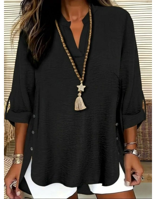 Kadın Truvakar Kol Hakim Yakalı Yandan Düğme Detaylı Aerobin Bluz