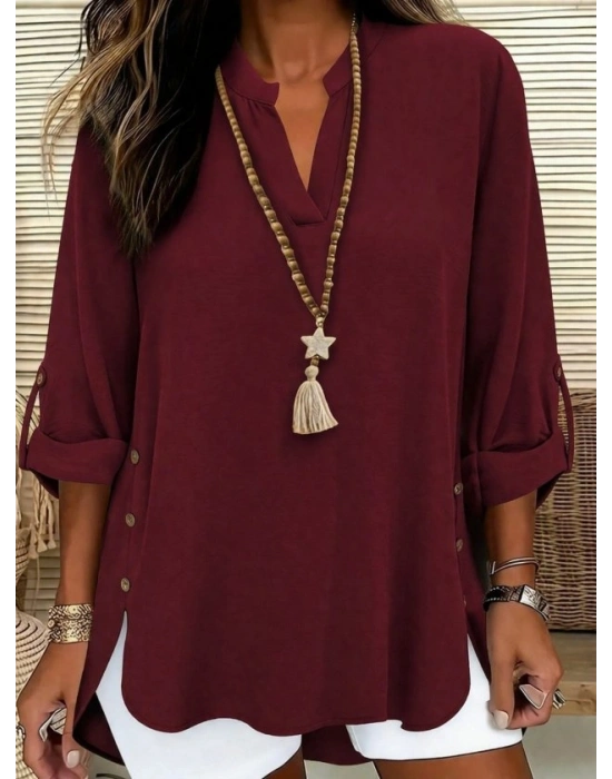 Kadın Truvakar Kol Hakim Yakalı Yandan Düğme Detaylı Aerobin Bluz