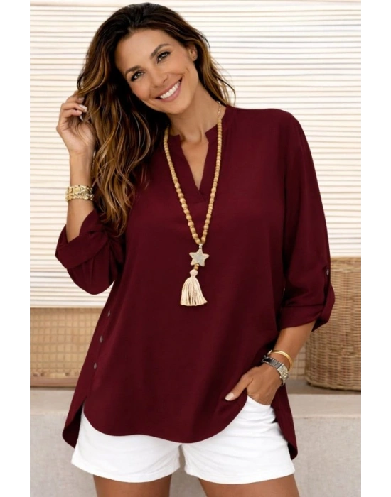 Kadın Truvakar Kol Hakim Yakalı Yandan Düğme Detaylı Aerobin Bluz