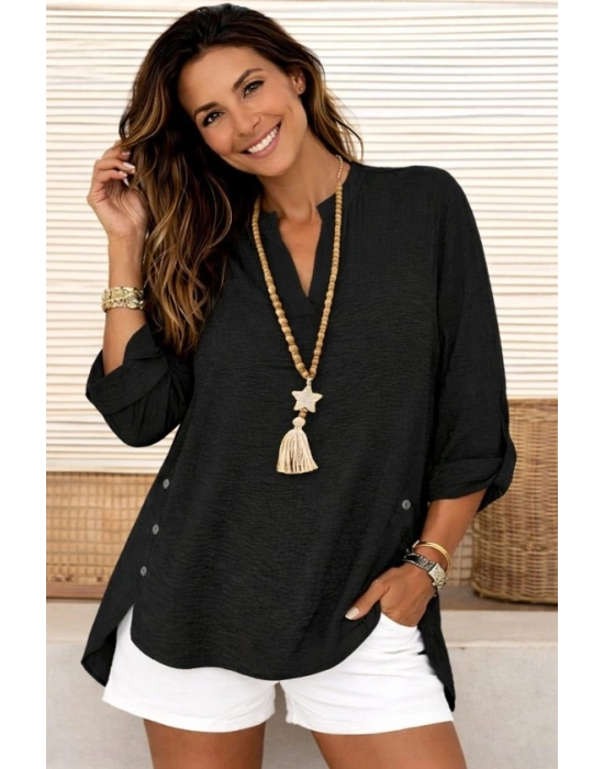 Kadın Truvakar Kol Hakim Yakalı Yandan Düğme Detaylı Aerobin Bluz