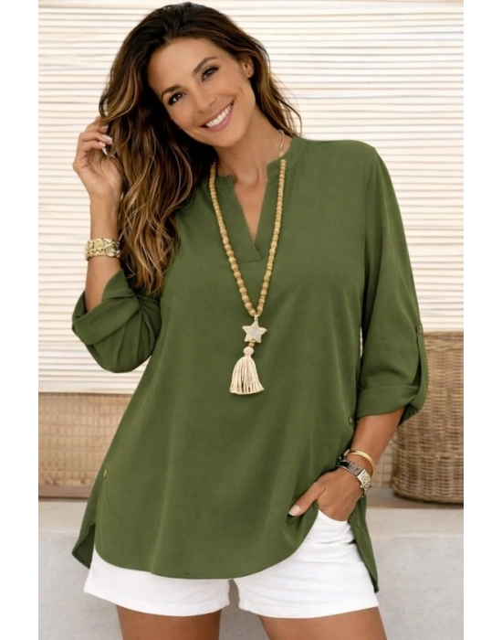 Kadın Truvakar Kol Hakim Yakalı Yandan Düğme Detaylı Aerobin Bluz