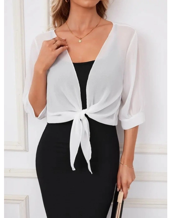 Kadın Truvakar Kol önden Bağlamalı Kısa şifon Bolero Ceket