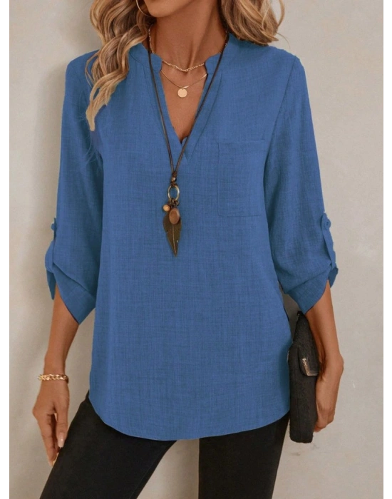 Kadın Truvakar Kol V Yakalı Keten Bluz