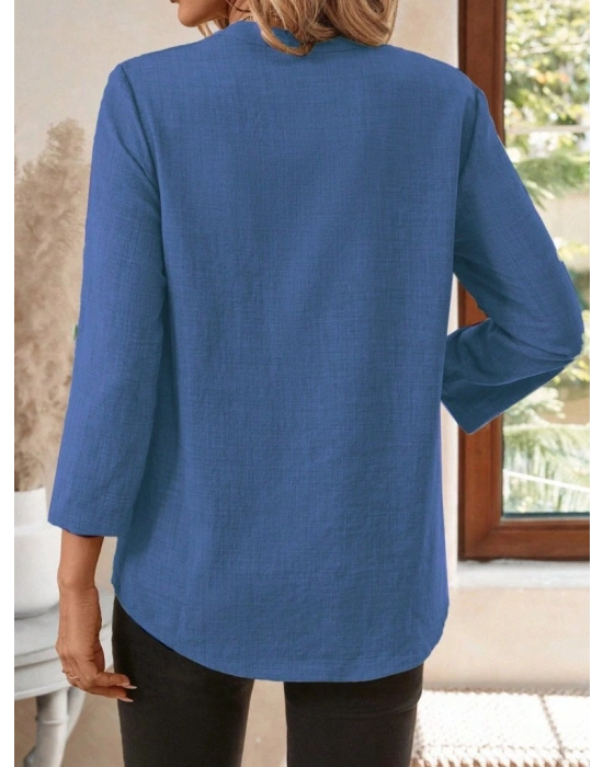 Kadın Truvakar Kol V Yakalı Keten Bluz