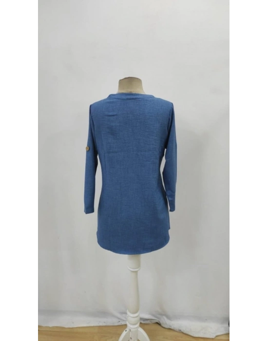 Kadın Truvakar Kol V Yakalı Keten Bluz