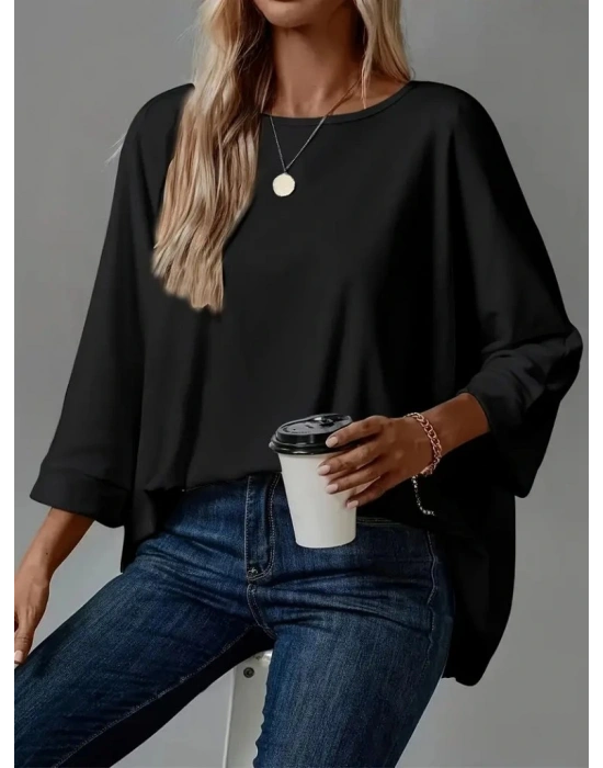 Kadın Truvakar Kollu Bisiklet Yaka Viskon Bluz