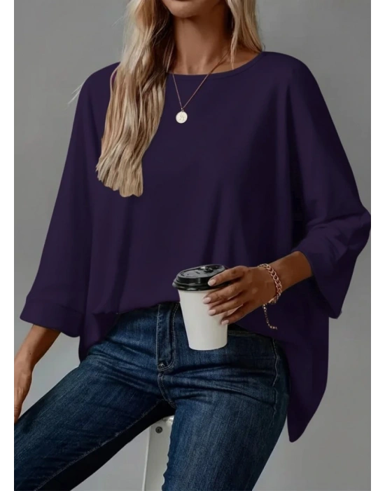 Kadın Truvakar Kollu Bisiklet Yaka Viskon Bluz