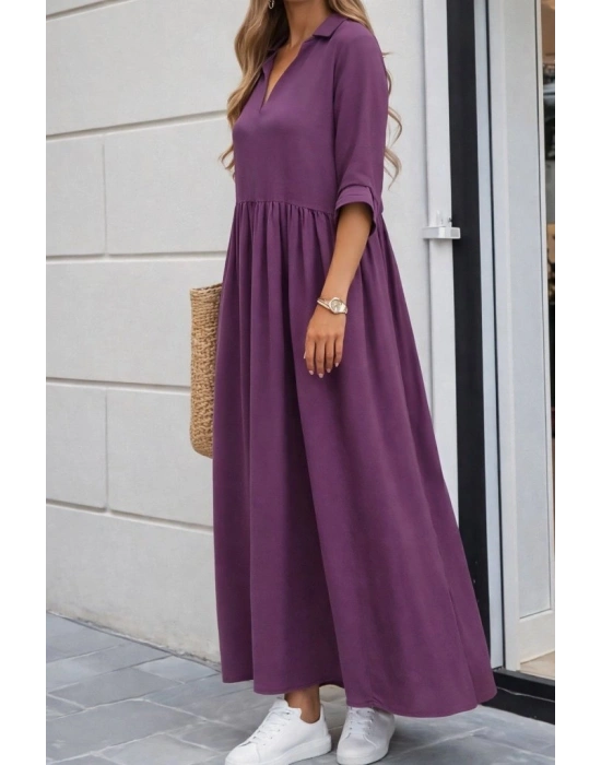 Kadın Truvakar Kollu V Yakalı Yırtmaçlı Uzun Aerobin Elbise