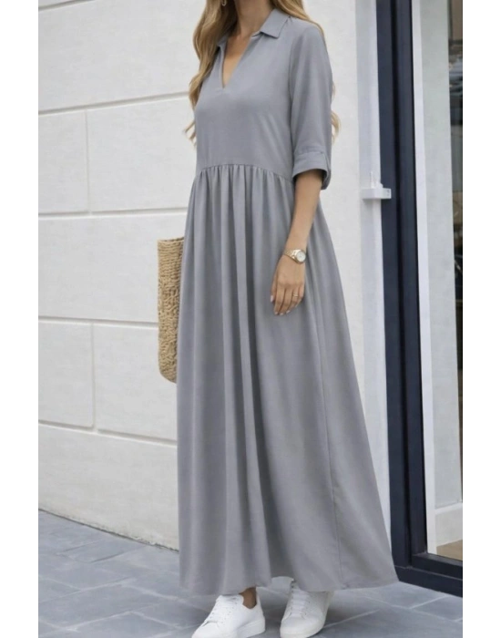 Kadın Truvakar Kollu V Yakalı Yırtmaçlı Uzun Aerobin Elbise