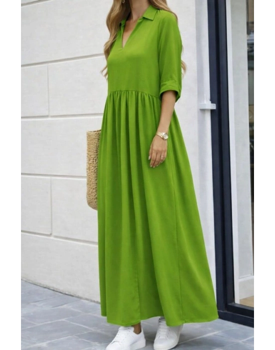 Kadın Truvakar Kollu V Yakalı Yırtmaçlı Uzun Aerobin Elbise