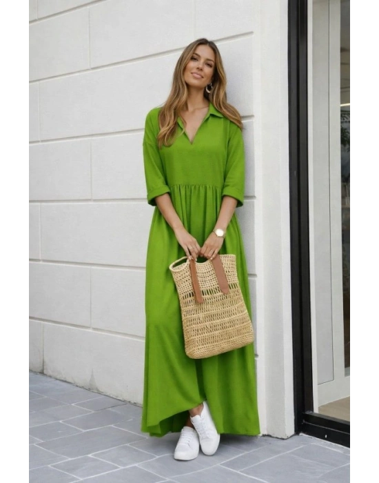 Kadın Truvakar Kollu V Yakalı Yırtmaçlı Uzun Aerobin Elbise