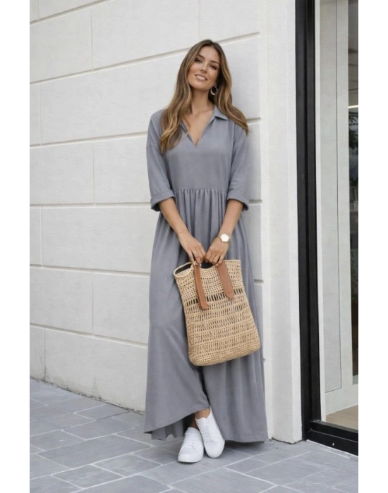 Kadın Truvakar Kollu V Yakalı Yırtmaçlı Uzun Aerobin Elbise