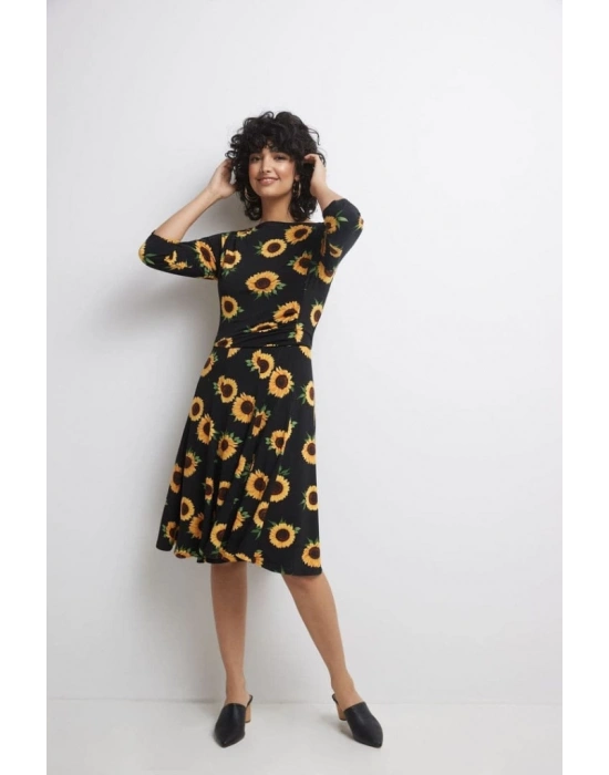 Kadın Truvakarkol Bisiklet Yaka Midi Mikro Elbise