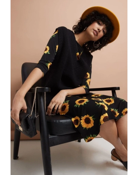 Kadın Truvakarkol Bisiklet Yaka Midi Mikro Elbise